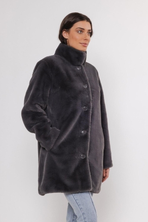 Rino en Pelle Single breasted fake fur coat 10670 graphite