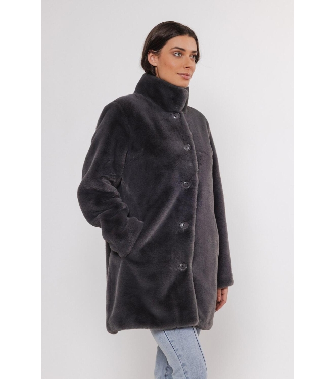 Rino en Pelle Single breasted fake fur coat 10670 graphite