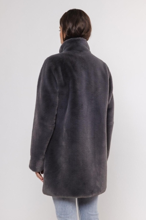 Rino en Pelle Single breasted fake fur coat 10670 graphite