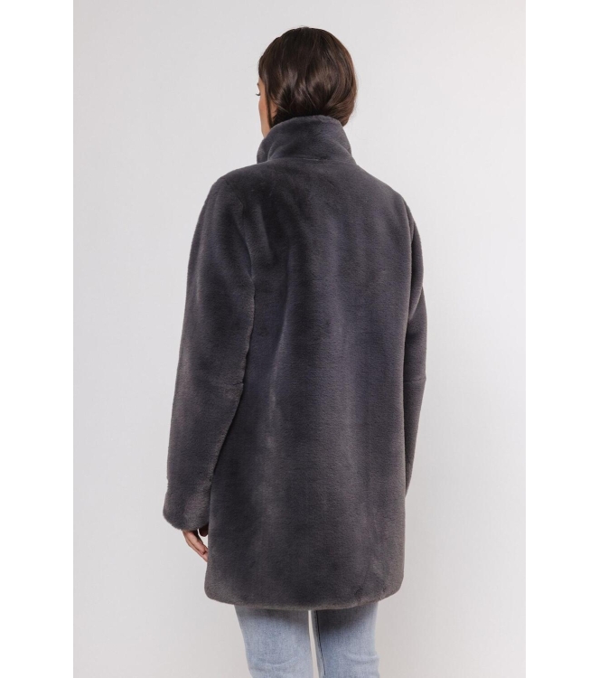 Rino en Pelle Single breasted fake fur coat 10670 graphite