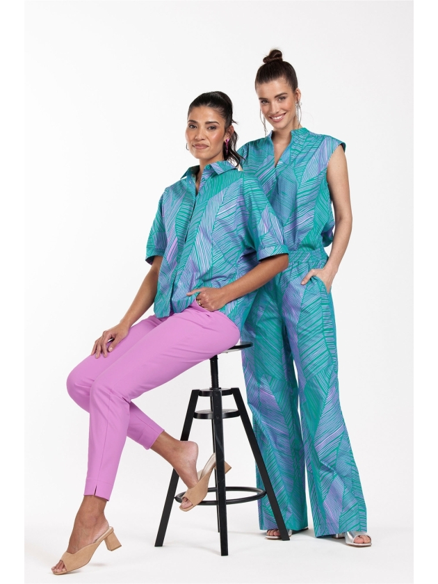 Studio Anneloes Doro poplin trousers 7346 Smaragd/Lila pink