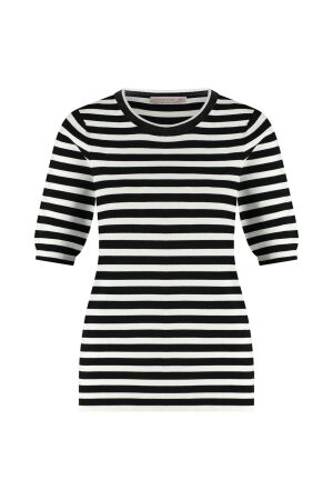 Studio Anneloes Luna stripe short slv pullover 9011 black/off white