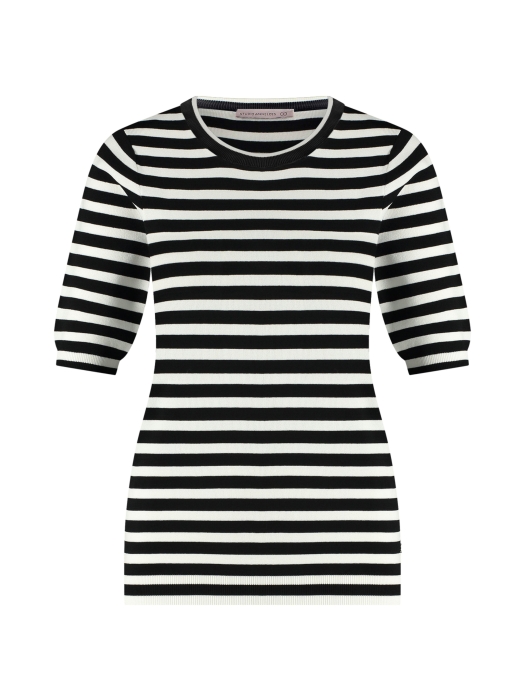 Studio Anneloes Luna stripe short slv pullover 9011 black/off white