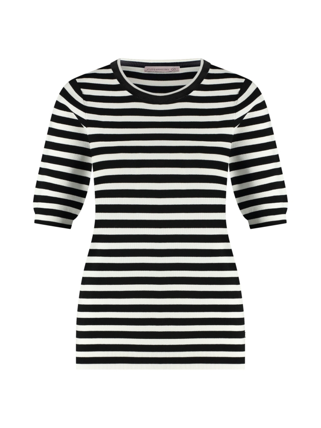 Studio Anneloes Luna stripe short slv pullover 9011 black/off white