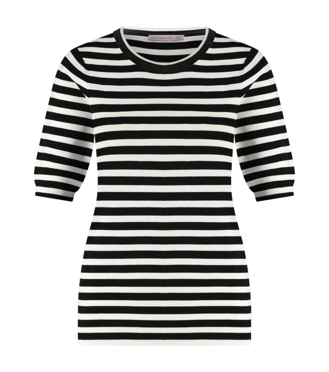 Studio Anneloes Luna stripe short slv pullover 9011 black/off white