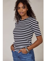 Studio Anneloes Luna stripe short slv pullover 9011 black/off white