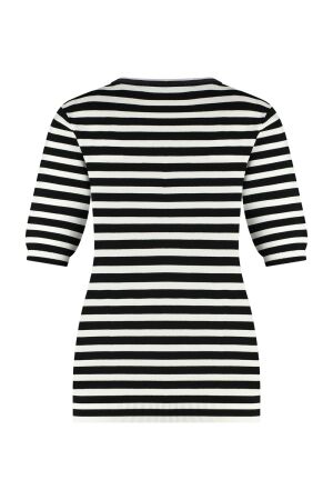Studio Anneloes Luna stripe short slv pullover 9011 black/off white