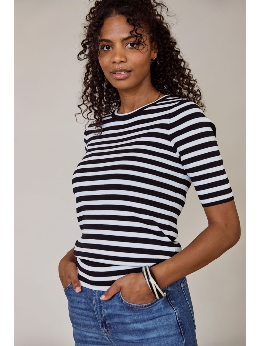 Studio Anneloes Luna stripe short slv pullover 9011 black/off white