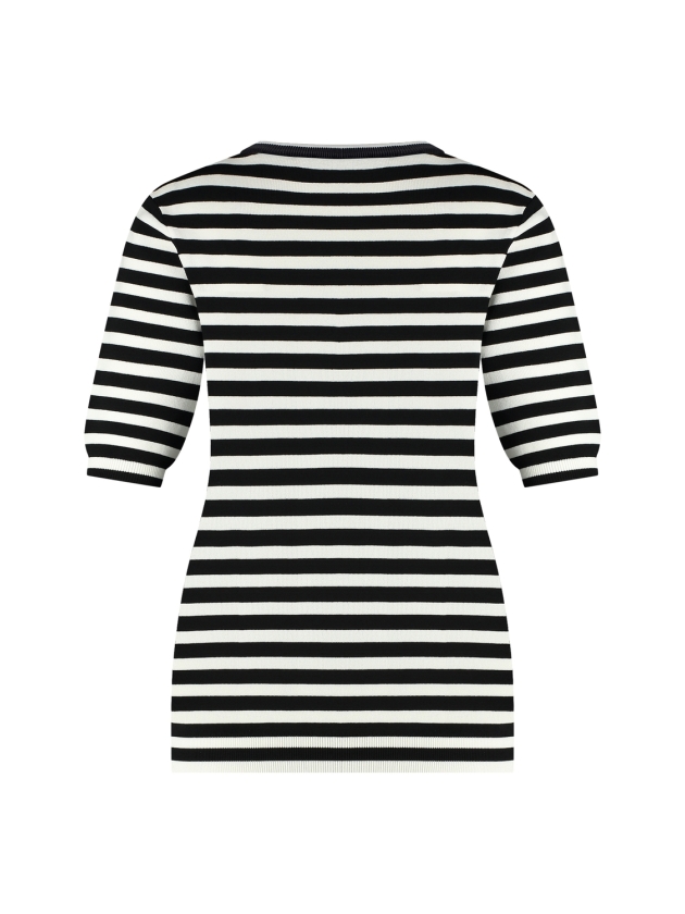 Studio Anneloes Luna stripe short slv pullover 9011 black/off white