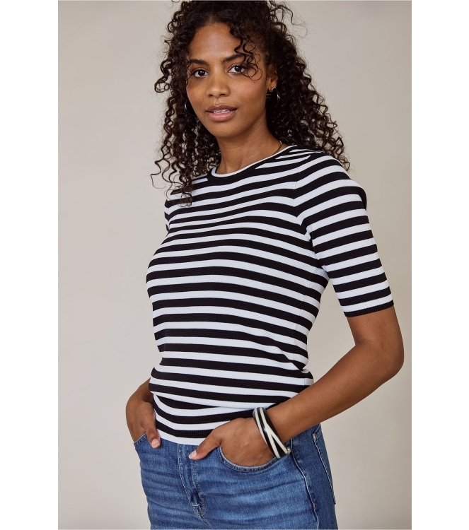 Studio Anneloes Luna stripe short slv pullover 9011 black/off white