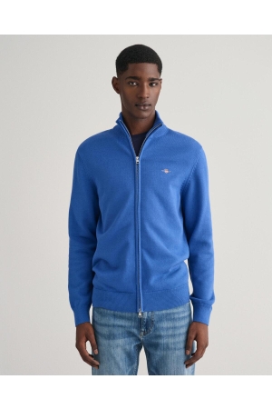 Gant CASUAL COTTON ZIP CARDIGAN 407 RICH BLUE