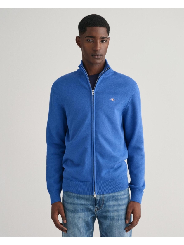 Gant CASUAL COTTON ZIP CARDIGAN 407 RICH BLUE