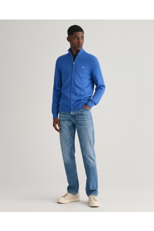Gant CASUAL COTTON ZIP CARDIGAN 407 RICH BLUE