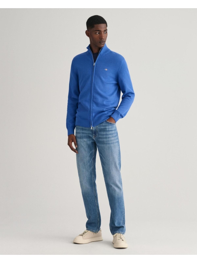 Gant CASUAL COTTON ZIP CARDIGAN 407 RICH BLUE