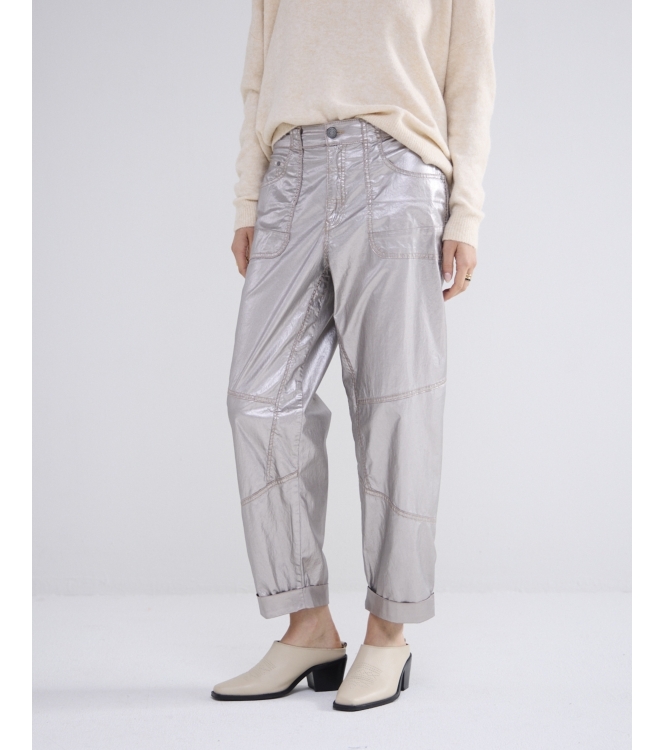 Summum Woman Loose tapered pants foil coated twill 810 Mist
