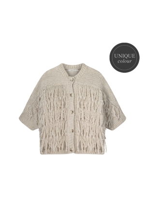 Summum Woman Cardigan 3/4 sleeve fringe knit 122 Ivory