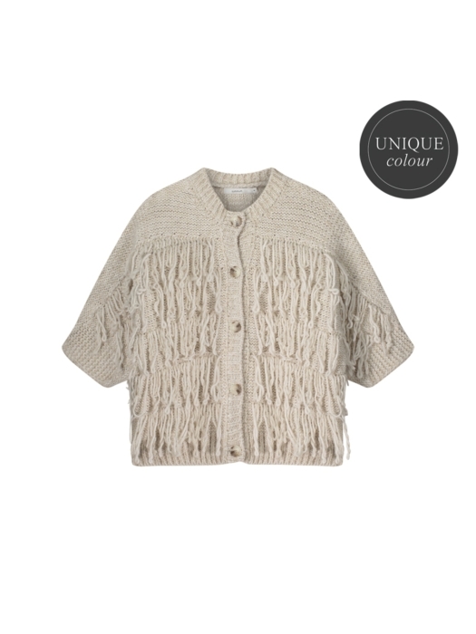 Summum Woman Cardigan 3/4 sleeve fringe knit 122 Ivory