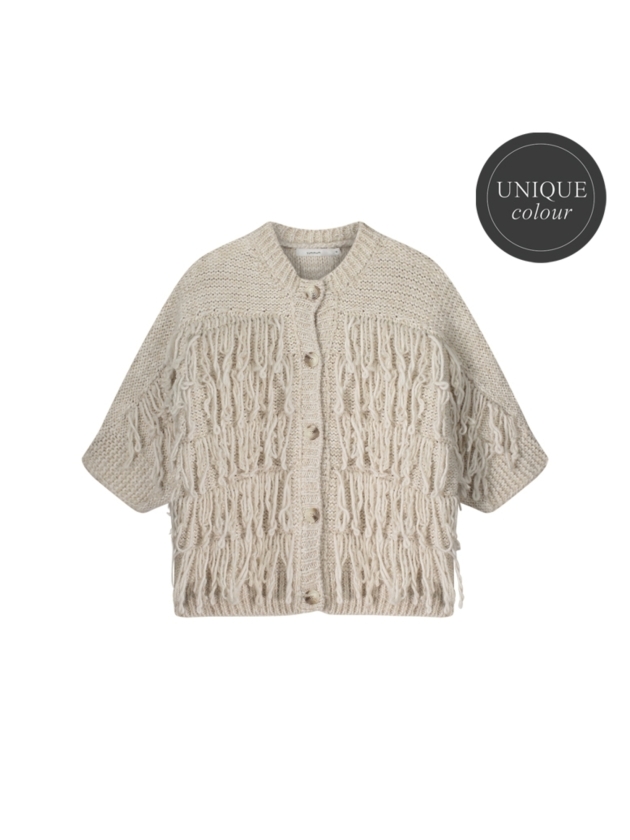 Summum Woman Cardigan 3/4 sleeve fringe knit 122 Ivory