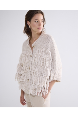 Summum Woman Cardigan 3/4 sleeve fringe knit 122 Ivory