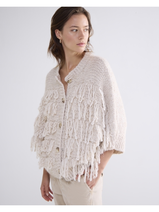 Summum Woman Cardigan 3/4 sleeve fringe knit 122 Ivory
