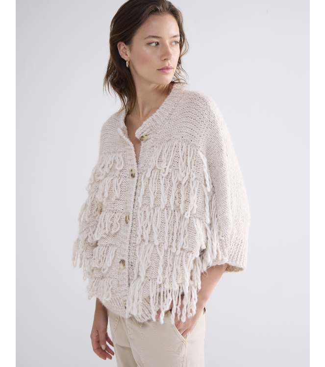 Summum Woman Cardigan 3/4 sleeve fringe knit 122 Ivory