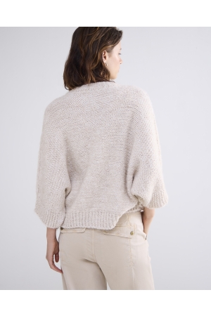 Summum Woman Cardigan 3/4 sleeve fringe knit 122 Ivory