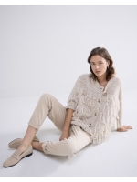Summum Woman Cardigan 3/4 sleeve fringe knit 122 Ivory