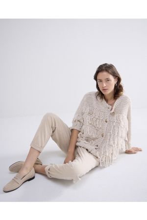 Summum Woman Cardigan 3/4 sleeve fringe knit 122 Ivory