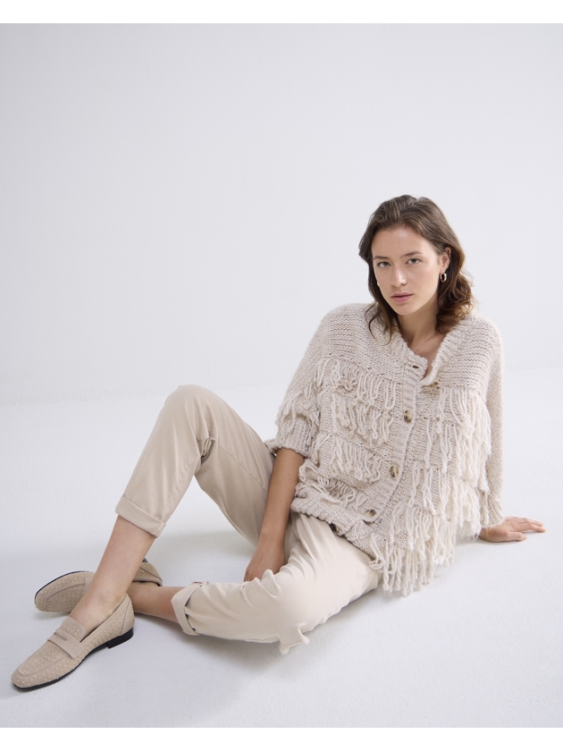 Summum Woman Cardigan 3/4 sleeve fringe knit 122 Ivory