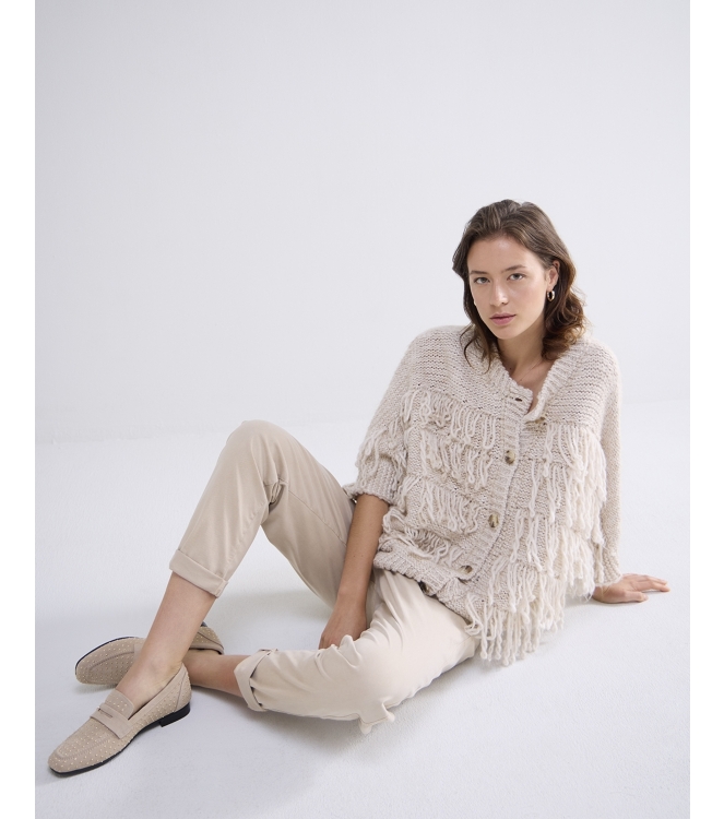 Summum Woman Cardigan 3/4 sleeve fringe knit 122 Ivory