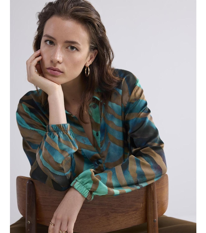 Summum Woman Blouse smock painted tiger 624 Peacock