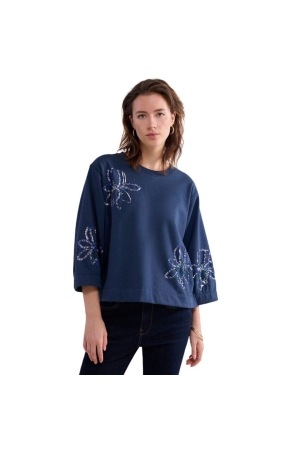 Summum Woman 3/4 sleeve sweatshirt Embellished Sweat 495 Midnight blue