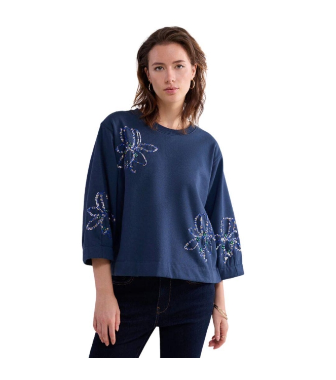 Summum Woman 3/4 sleeve sweatshirt Embellished Sweat 495 Midnight blue