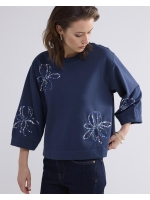 Summum Woman 3/4 sleeve sweatshirt Embellished Sweat 495 Midnight blue