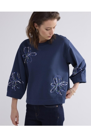 Summum Woman 3/4 sleeve sweatshirt Embellished Sweat 495 Midnight blue