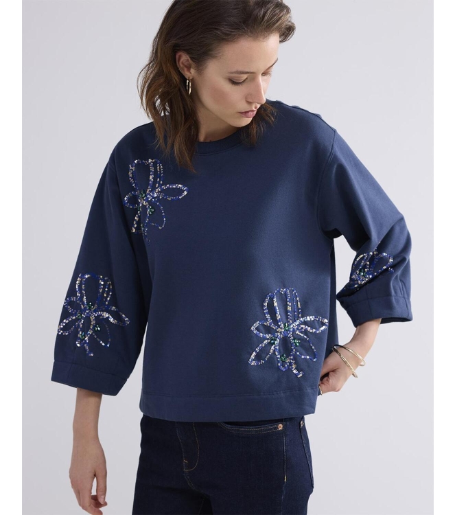 Summum Woman 3/4 sleeve sweatshirt Embellished Sweat 495 Midnight blue