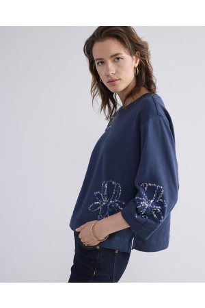 Summum Woman 3/4 sleeve sweatshirt Embellished Sweat 495 Midnight blue