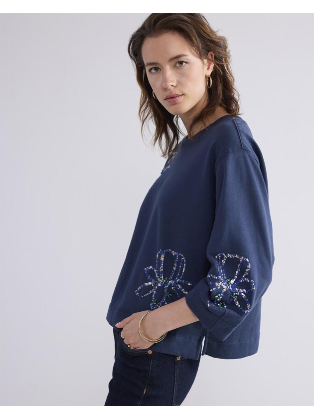 Summum Woman 3/4 sleeve sweatshirt Embellished Sweat 495 Midnight blue