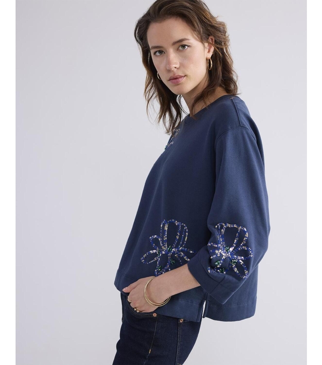 Summum Woman 3/4 sleeve sweatshirt Embellished Sweat 495 Midnight blue