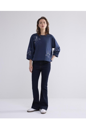 Summum Woman 3/4 sleeve sweatshirt Embellished Sweat 495 Midnight blue