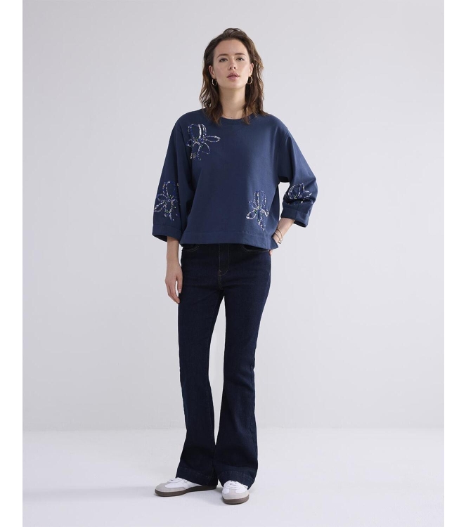 Summum Woman 3/4 sleeve sweatshirt Embellished Sweat 495 Midnight blue
