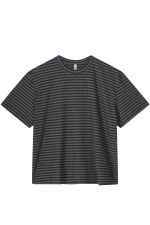 Summum Woman Shortsleeve Top Lurex Rib Stripe 495 Midnight blue