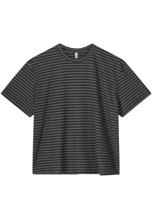 Summum Woman Shortsleeve Top Lurex Rib Stripe 495 Midnight blue