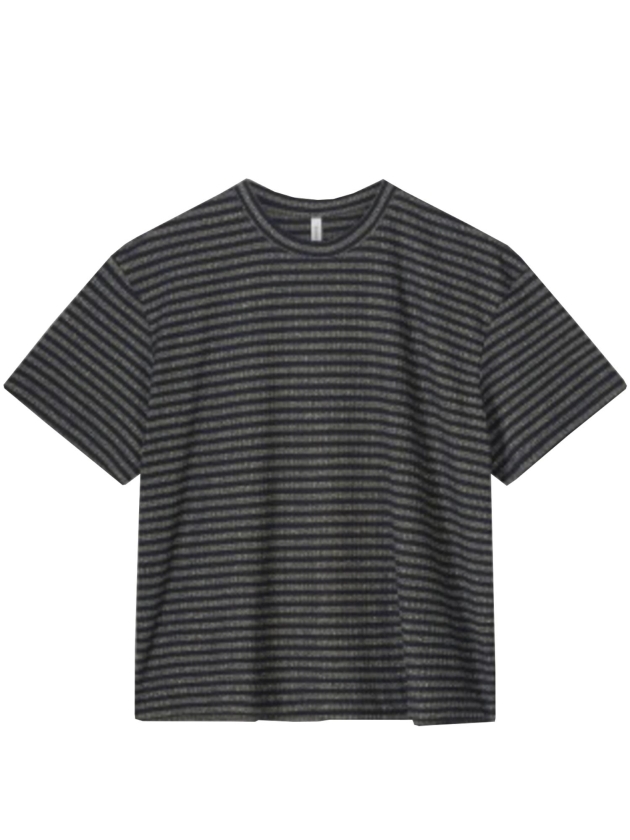 Summum Woman Shortsleeve Top Lurex Rib Stripe 495 Midnight blue