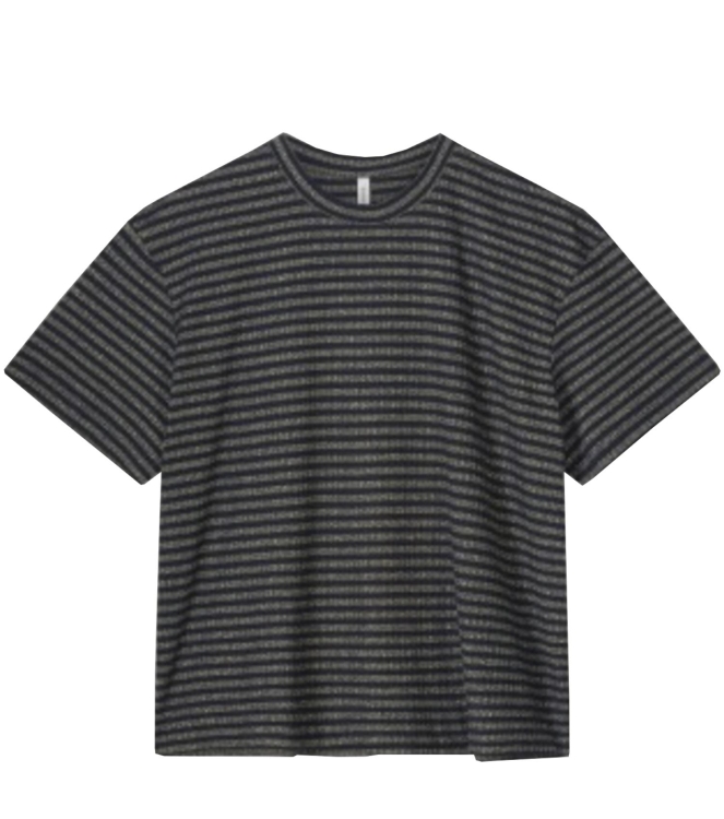 Summum Woman Shortsleeve Top Lurex Rib Stripe 495 Midnight blue