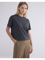 Summum Woman Shortsleeve Top Lurex Rib Stripe 495 Midnight blue