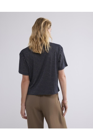 Summum Woman Shortsleeve Top Lurex Rib Stripe 495 Midnight blue