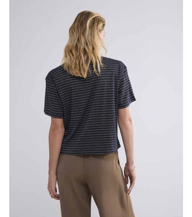 Summum Woman Shortsleeve Top Lurex Rib Stripe 495 Midnight blue