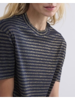 Summum Woman Shortsleeve Top Lurex Rib Stripe 495 Midnight blue