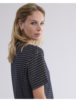 Summum Woman Shortsleeve Top Lurex Rib Stripe 495 Midnight blue